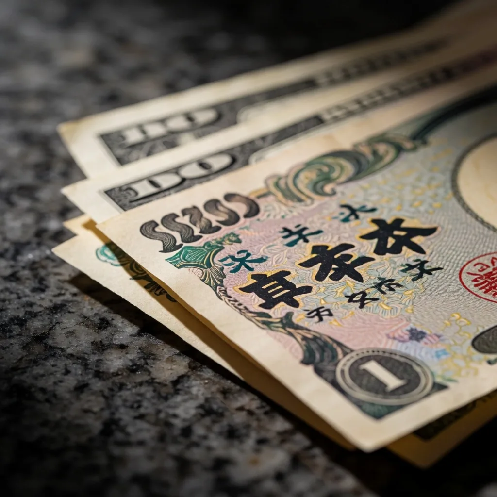 Billetes de yen japonés y dólar estadounidense