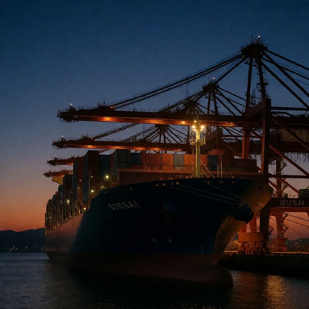 Puerto de contenedores de Corea del Sur al amanecer