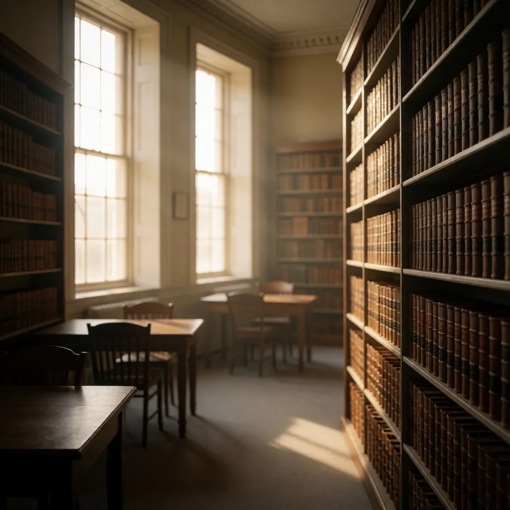 Sala de archivo con estanterías de publicaciones encuadernadas