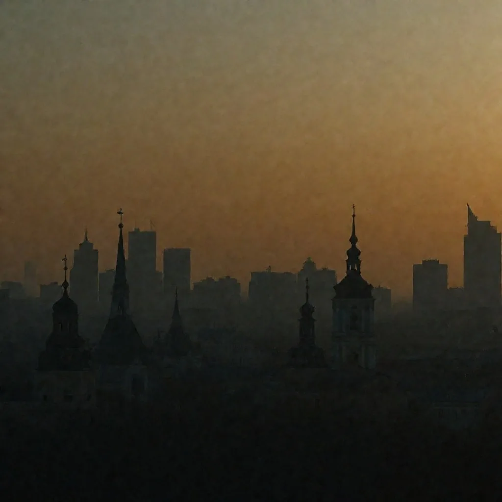 Horizonte urbano al anochecer