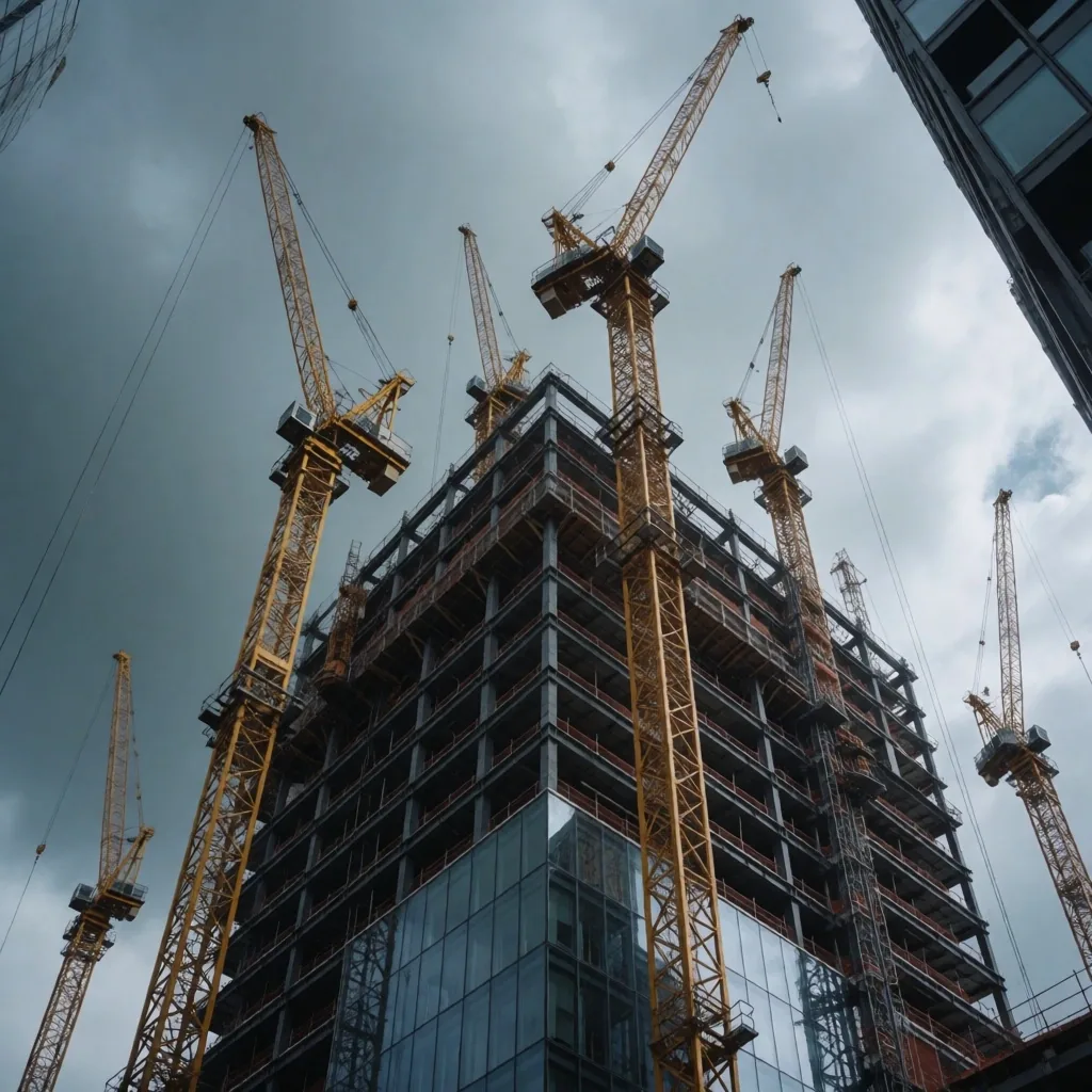 Sitio de construcción con grúas torre en Reino Unido