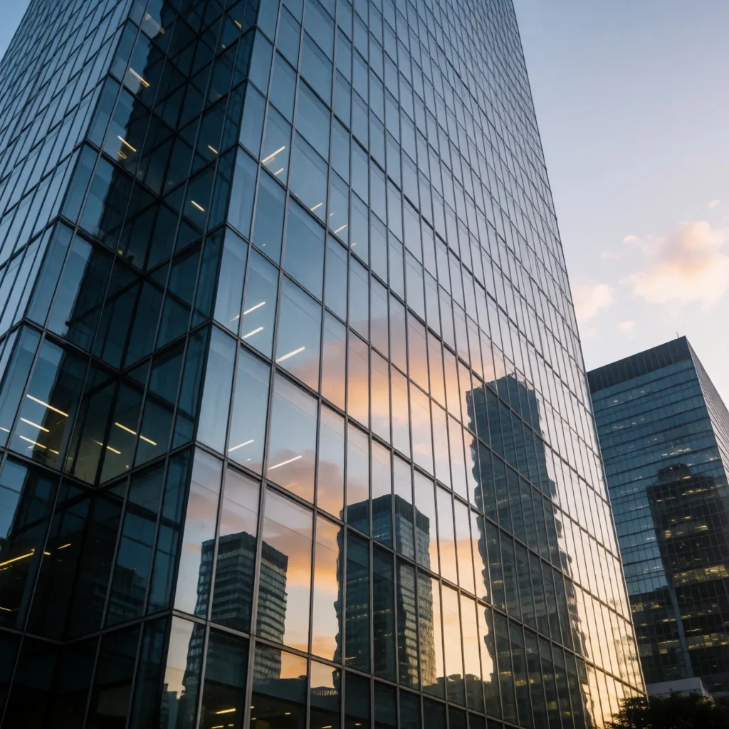 Torre de oficinas corporativas con fachada de cristal