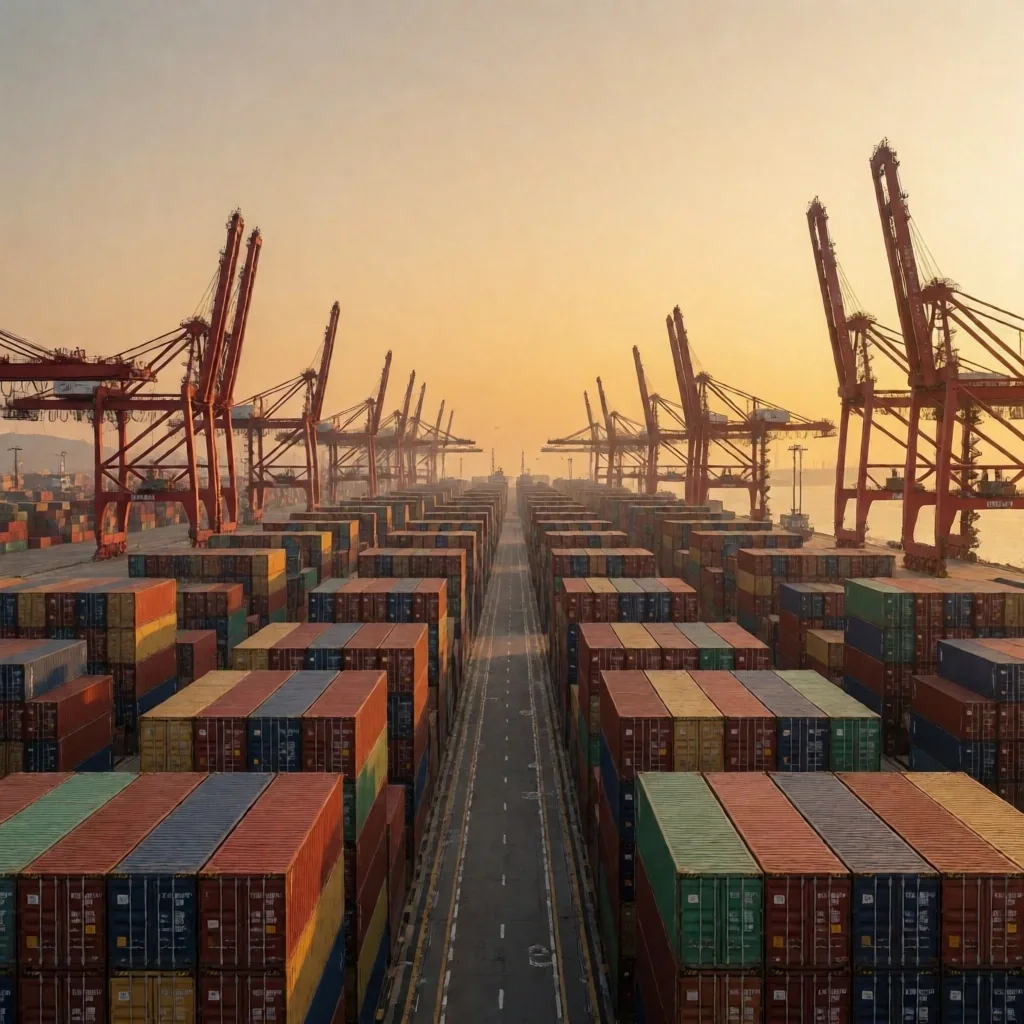 Puerto exportador de Corea del Sur al atardecer