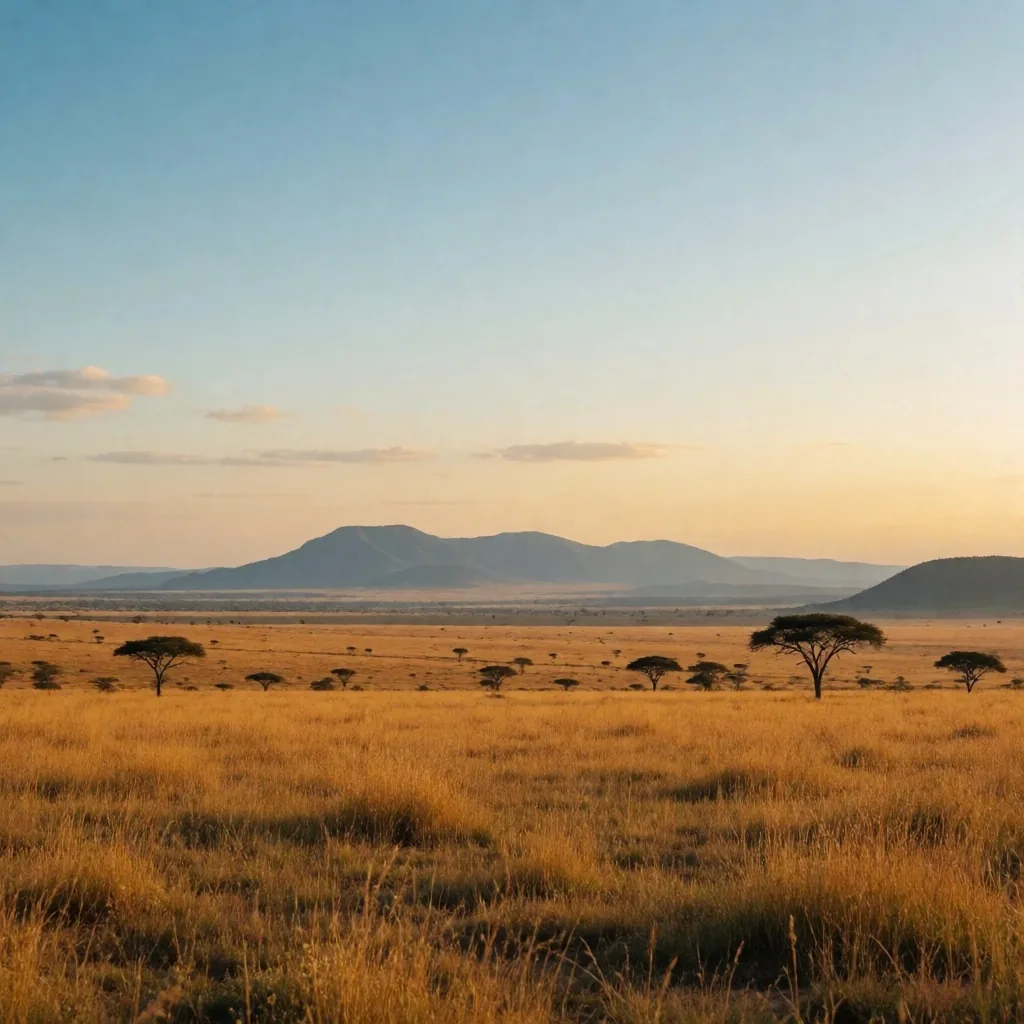 Panorámica de la sabana africana bajo cielo amplio