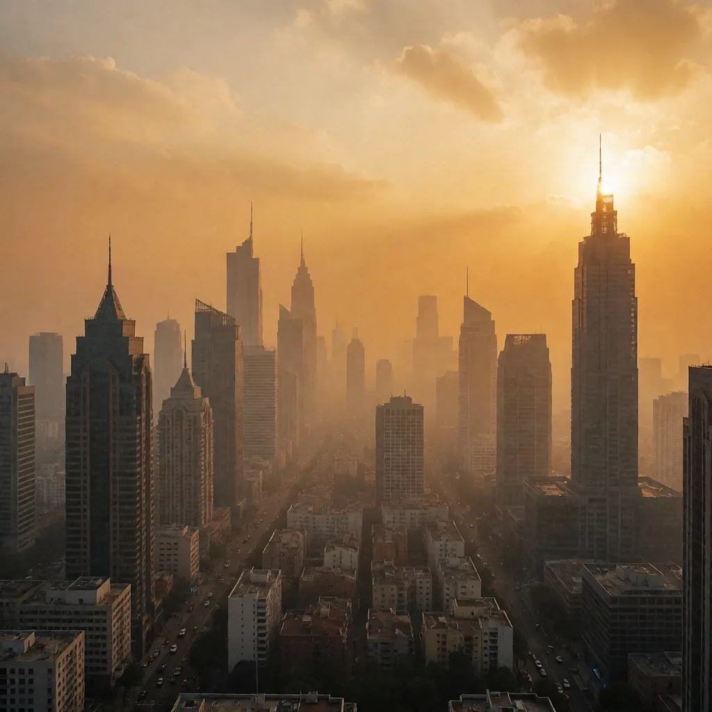 Ciudad cubierta por una capa de smog