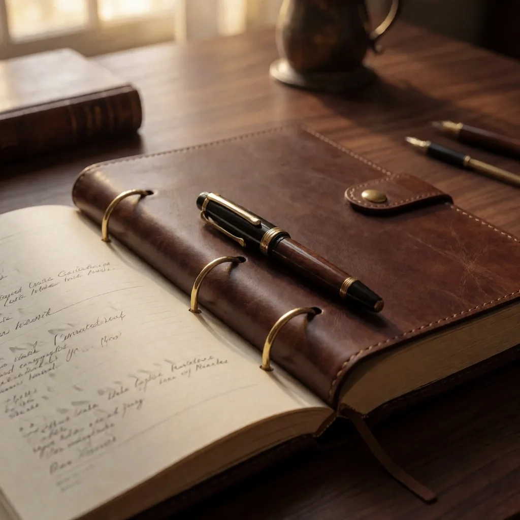 Libro de registros abierto sobre un escritorio