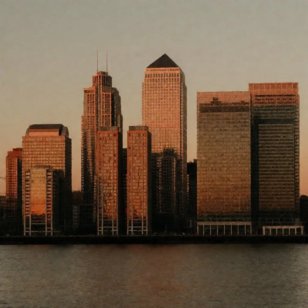 Distrito financiero europeo al atardecer