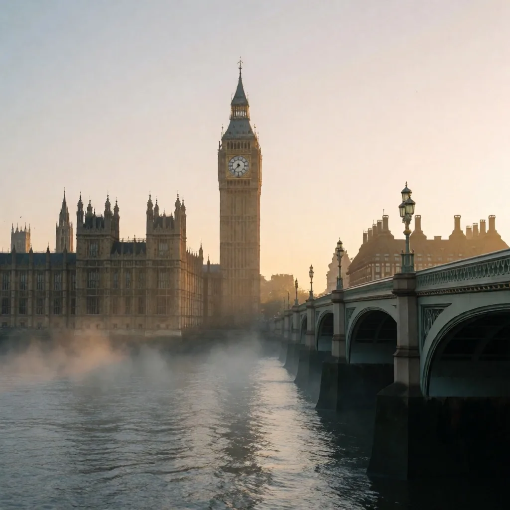 Edificio del Parlamento británico en Londres al amanecer